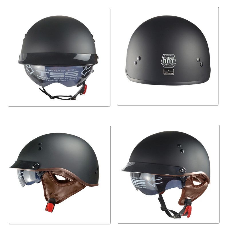 Motorcycle Half Helmet with Retractable Inner Sun Shade Quick Release