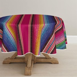 Horaldaily - Mantel de México redondo de 60 x 60 pulgadas, diseño de rayas rosas para Halloween, diseño de Cinco de Mayo, para fiesta, picnic, cena, decoración