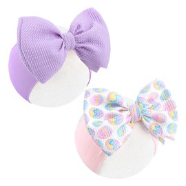 RUIOMII 2Pcs Easter Baby Headband Bows, Soft Adjustable Nylon Baby Girl Headbands