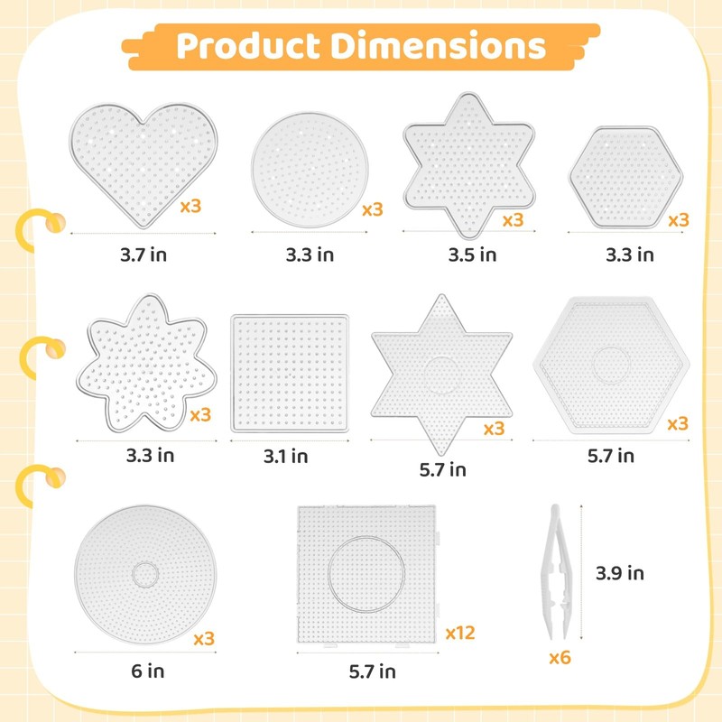 45 Pcs Fuse Beads Pegboards Kit, 10 Shapes Clear Plastic