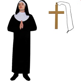 Mens Nun Costume - X-Large - Habit & Headpiece, Belt and Gold Cross - Adults Religious Fancy Dress Costume