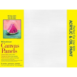 Strathmore 300 Series Artist Canvas Panels, 9x12 inches, White Pre-Primed, 8 Pack - 100% Cotton Surface for Acrylics & Oil Paints