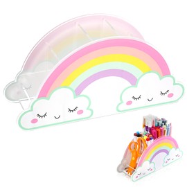 COMNICO Pencils Organizer for Desk, Acrylic Pencil Holder Rainbow Desktop Table Supply Caddy Desk Organizer Art Storage Box Accessories for School Office Home