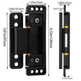 Ultra-Thin Hidden Door Hinges，2Packs Adjustable Hidden Door Hinges,110Lbs Load-Bearing，Heavy Duty Concealed Hinges for Secret Door，2 Way Adjustable Butt Hinge,Black，Zinc Alloy