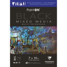 Clairefontaine - Ref 975490C - Paint'ON Mixed Media Black Glued Pad (20 Detachable Sheets) - 22.29 x 30.5cm (9 x 12in), 250gsm Heavyweight Paper (USA Version)