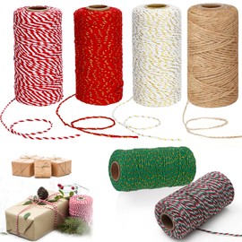 6 Rolls Christmas String for Gift Wrapping, Butchers Twine String, 2mm 600M Red and White String, Durable Twine String for Crafts, Bakers Twine, Wrapping String for DIY Craft Decoration Rope