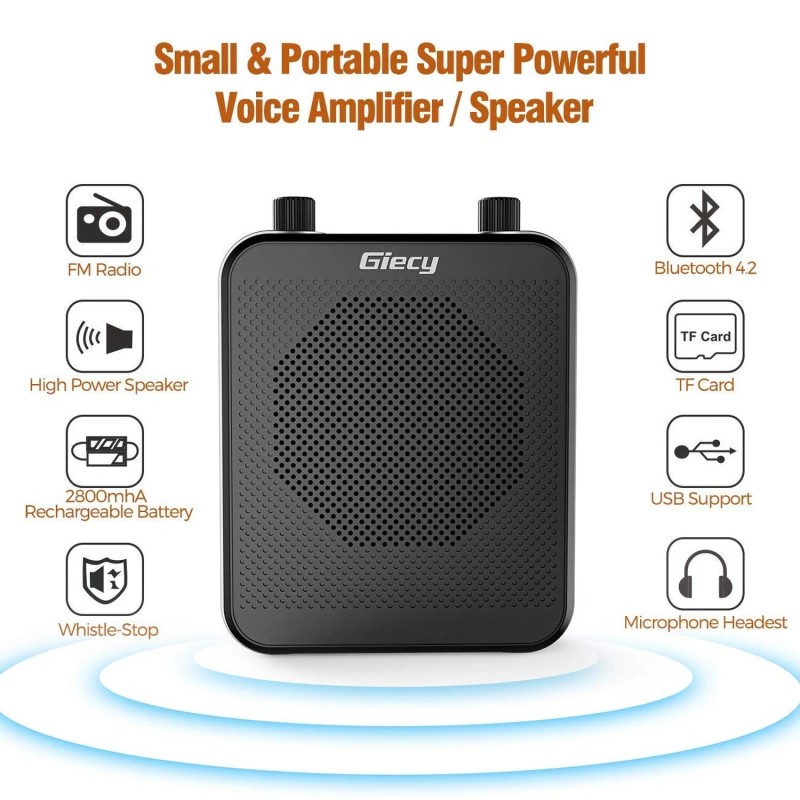 Giecy Portable Voice Amplifier, 30W 2800mAh Bluetooth Rechargeable Personal Voice
