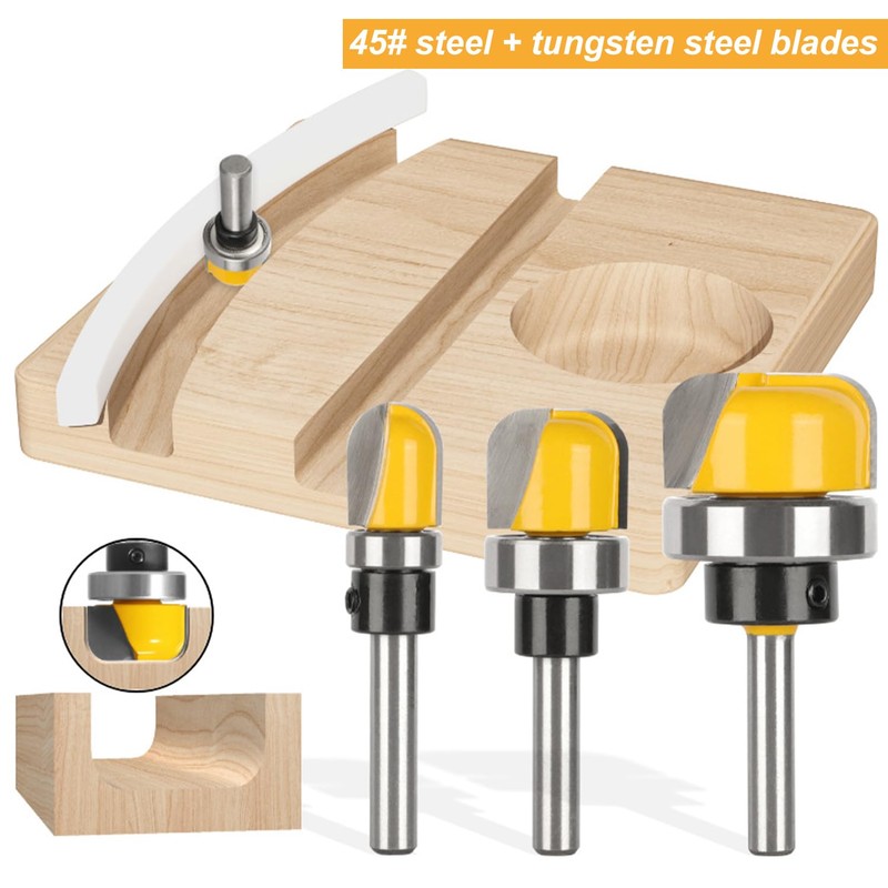 Set of 3 Milling Cutters for Router Set, 8 mm
