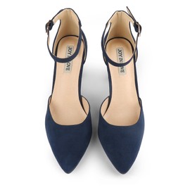 JOY IN LOVE Closed Toe Heels Pumps for Women 3IN Stiletto Pointed Toe Ankle Strap Heels Navy Suede US11