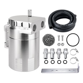 EVIL ENERGY Oil Catch Can, 300ML Baffled Oil Can, Universal Aluminum Air Oil Separator Breather Tank with 5/8" ID 5FT NBR Fuel Hose Kit