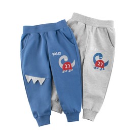 HILEELANG Pantalones deportivos para niños pequeños, pantalones deportivos de algodón, estilo casual, para juegos activos, paquete de 2, P1#bluegreydino, 3 Años