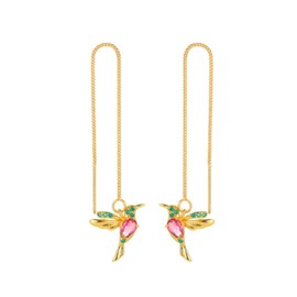 Miniblings Hummingbird Chain Earrings Colourful Gold – Original Fashion Jewellery I Rhinestone Bird Birds Rhinestone Earrings Golden, Rhinestones