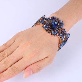 EVER FAITH Women's Austrian Crystal Bridal Flower Elastic Stretch Bracelet, Crystal