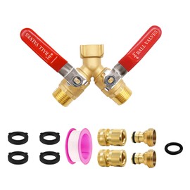 Hose Splitter 2 Way Heavy Duty Brass Garden Hose Splitter Full Flow Water Y Valve Faucet Splitter Connector with Shutoff 3/4 Inch GHT Thread & Quick Connect Hose Fittings