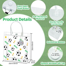 UMACWIN Clear Soccer Goodie Bags with Handles, 24 Pcs Reusable Waterproof PVC Soccer Snack Gift Treat Bags for Team Party Favors Girls Boys Gifts Wrapping Supplies