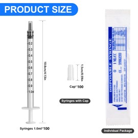 1ml Plastic Syringe with Caps 100pcs Colostrum Syringes Measurement Syringe for Refilling and Measuring Liquids, Oil or Glue Applicator Scientific Labs, Feeding Pet 100 Pack
