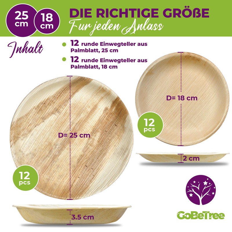 GoBeTree 24 Palm Leaf Plates, Palm Leaf Tableware Like Bamboo