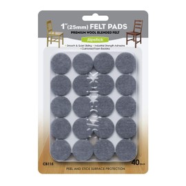 Slipstick Premium Wool Felt Furniture Pads/Floor Protectors (1 Inch Round Value Pack) Includes 40 Heavy-Duty Felt Chair Leg Pads with Self-Stick Adhesive, Gray, CB115