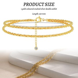 CharmBurst 14K Gold Anklet, Waterproof Cuban Link Chain, Layer Anklet Set, Link Chain, Gold Foot Jewellery for Women, Summer Beach Ankle Bracelets