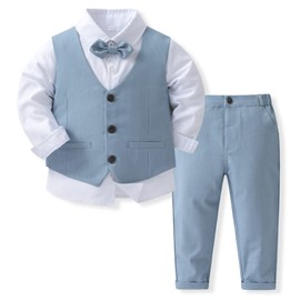 Baby Boys Gentleman Formal Suit Set with Vest, Pant, Shirt, and Bow Tie, Weding 4Pcs Outfit (US, Age, 5 Years, White)