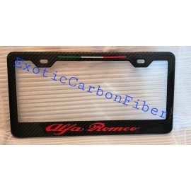Exotic Carbon Fiber Alfa Romeo Red Text Only - Italy Flag Top Carbon Fiber License Plate Frame