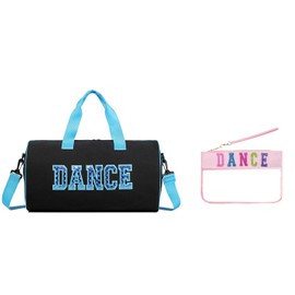 Dance Duffle Bag for Girls, Kids Toy Storage Bag,Weekend Bag,Overnight Bag,Gymnastics bag 17"Lx9"Wx9"H (Blue set-clear letter bag)