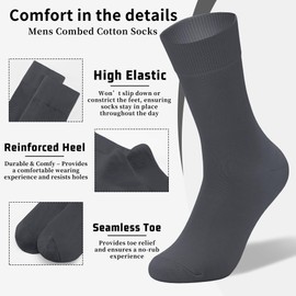 LMHCISO Men's Dark Grey Dress Socks Plain Dark Grey Comfoy Crew Cotton Dress Socks for Men Wedding Business Size 8-13