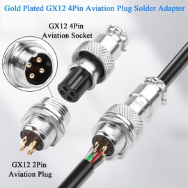 QIANRENON Gold Plated GX12 4 Pole Aviation Plug Solder Adapter GX12 4Pin Male Bulkhead Mount Aviation Plug GX12 4Pin Airline Connector Socket M12, 400V/5A, for Electrical Electronic Signal, 2Pcs