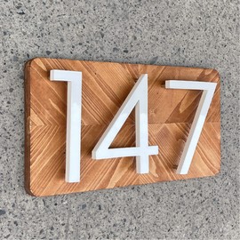 HASWARE Floating House Number 6 inch Stylish Door Numbers Alphabet Plaque Street Home Address Numerals (White, 4)