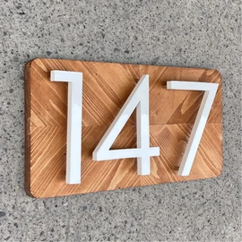 HASWARE Floating House Number 6 inch Stylish Door Numbers Alphabet Plaque Street Home Address Numerals (White, 4)