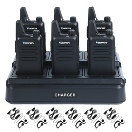 Voopon Rechargeable Walkie Talkies for Adults 22 FRS Channels Two-Way Radios with Earpieces Long Range VOX Mini Transceivers for Business Company USB Charger for Camping Hiking Church Shop (6 Pack)
