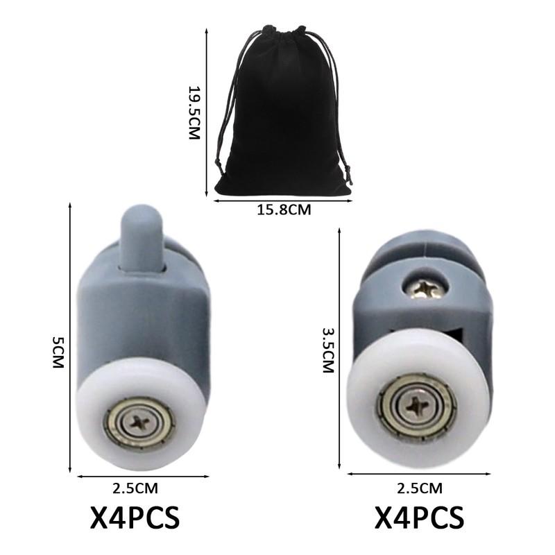Set of 8 Shower Door Rollers with 1 Storage Bag,