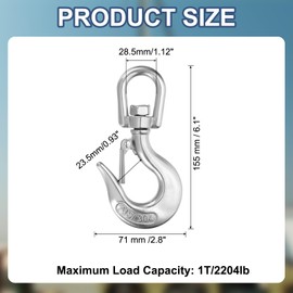 sourcing map 3/8" Slip Hook, 304 Stainless Steel Swivel Lifting Hook 2204 lbs Capacity Rotatable Chain Clevis Hooks Safety Chain Hooks for Crane, Fishing Boat, Port Transportation