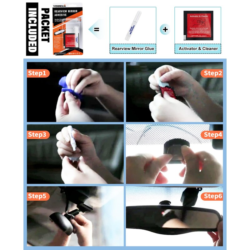 Visbella Rearview Mirror Adhesive Repair Kit Rear View Mirror Glue
