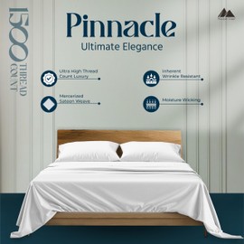 Mayfair Linen 100% Egyptian Cotton Sheets King Size - 1500 Thread Count King Size Sheets Set Egyptian Cotton, 4 PC Luxury Bedsheet (White), Soft, Cooling, 17" Deep Pocket Sateen Weave Bedsheet Set