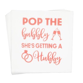 Pop The Bubbly Shes Getting A Hubby Napkins - Rose Gold & Bridal Shower Napkins for Bachelorette & Wedding Party Decorations (5 x 5 In, 50-Pack)