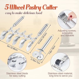 Gisafai 3 Pcs Pastry Cutter Set 5 Wheel Adjustable Pizza Slicer Stainless Pastry Lattice Roller Slicer Dual Ravioli Cutter Dough Pastry Cutter for Christmas Kitchen Pizza Noodle Cutter Pasta Maker