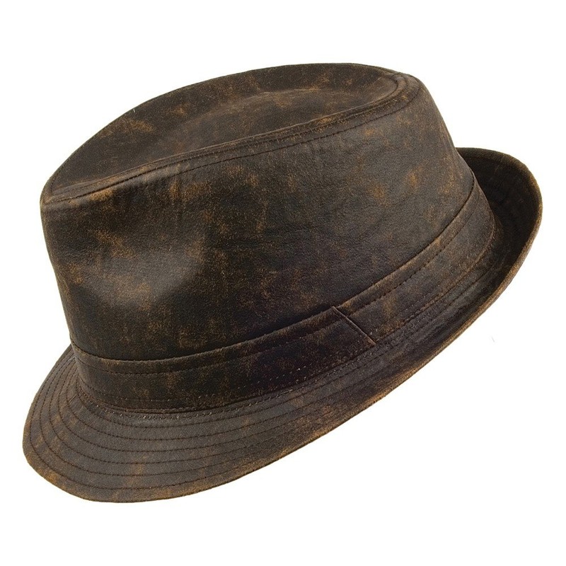 Weathered Cotton Trilby Hat - Brown