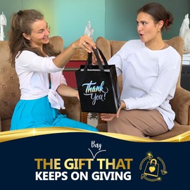 Nush Nush Black Thank You Gift Bags Bulk Medium – Set of 12 Stylish Black Thank You Bags With Iridescent Print - Perfect As Goodie Bags, Birthday Bags, Party Favor Bags – 8W x 4D x 10H Size