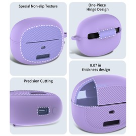 WADVCU for Baseus Bowie MC1 Case Cover with Cleaner Kit, Silicone Shockproof Protective Logo Visible Design Cover Compatible with Baseus Bowie MC1 Open Ear Earbuds Charging Case with Carabiner-Purple