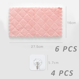 8 Coral Fleece Cleaning Cloths and 4 Clear Hooks, Dish Towels, Absorbent Cloths Without Oil, Scouring Pads, Super Absorbent Coral Fleece Cleaning Cloths, Essential for Kitchen