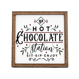 Hot Chocolate Station Sign - Tier Tray Sign - Mini Wooden Sign - Christmas Sign - Wood Sign - Shelf Sitter - Home Decor (6" x 6")