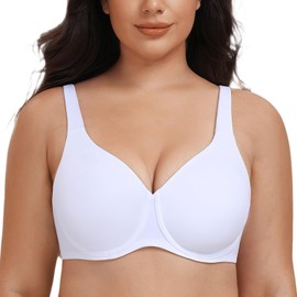 MELENECA Women's Plus Size Minimizer Underwire Full Coverage Unlined Seamless Cup Bras White 36G