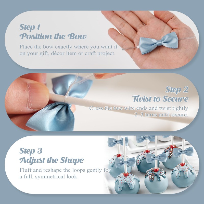 LiBongTa Small 2 Inch Twist Tie Pre-Made Satin Dusty Blue