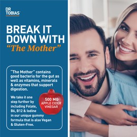 Dr. Tobias Dr. Tobias Apple Cider Vinegar Gummies, Includes 500 mg Apple Cider Vinegar with Mother, Folate, B12 & Iodine, Supports Gut Health, Cleanse & Detox, Vegan, Gluten-Free, 60 Gummies