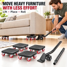 6-Piece Furniture Mover Tool Set with Lifter, Extension Bar and 4 Rolling Platforms, 880 lb Capacity