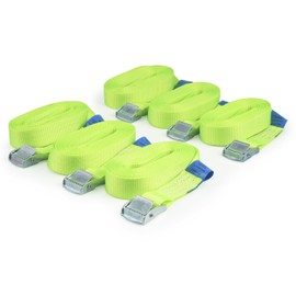 6 x Clamp Lock Straps, Lashing Straps, for up to 250 kg, 25 mm Wide, One-Piece, 3 m, 4 m, 5 m, 6 m, Black, Blue, Red, Neon Yellow, Olive Green, yellow