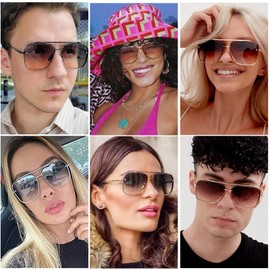 Retro Square Aviator Gradient Sunglasses Fashion Trendy Costume Eyewear Tony Stark Sun Glasses for Men Women- Black/Gradient Dark Blue