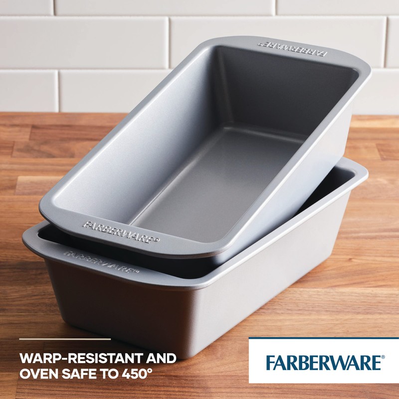 Farberware GoldenBake Bakeware Nonstick Meatloaf/Loaf Pan Set, Insulated, Two 9-Inch