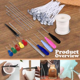 119PCS Candle Making Kit Mold Punch Needle with Hook Eye,Candle Wick Inserting Tool for Molds Long Wick Needle for Candle Making,Candle Wick Roll 200 Ft 24 Wick Spool,100 Piece 6" Natural Candlewick